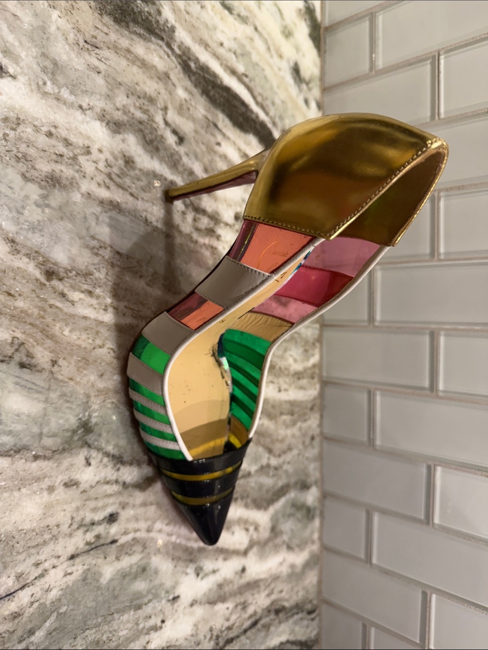 Christian Louboutin Multicolor Striped Pointed Toe Stilettos - Picture 8 of 14